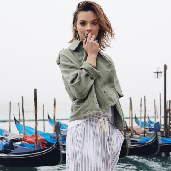 🛍️RAILS Barclay Sage Military Style Cropped Linen Jacket Boxy - Picture 2 of 11